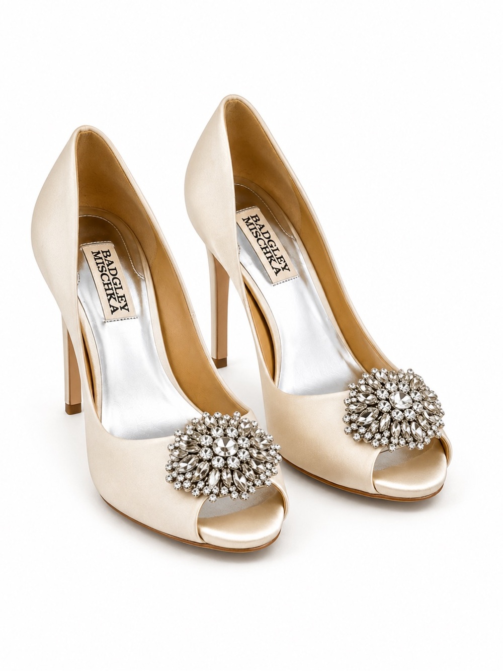 Badgley Mischka Jeannie Satin Peep-Toe Heels Size 6